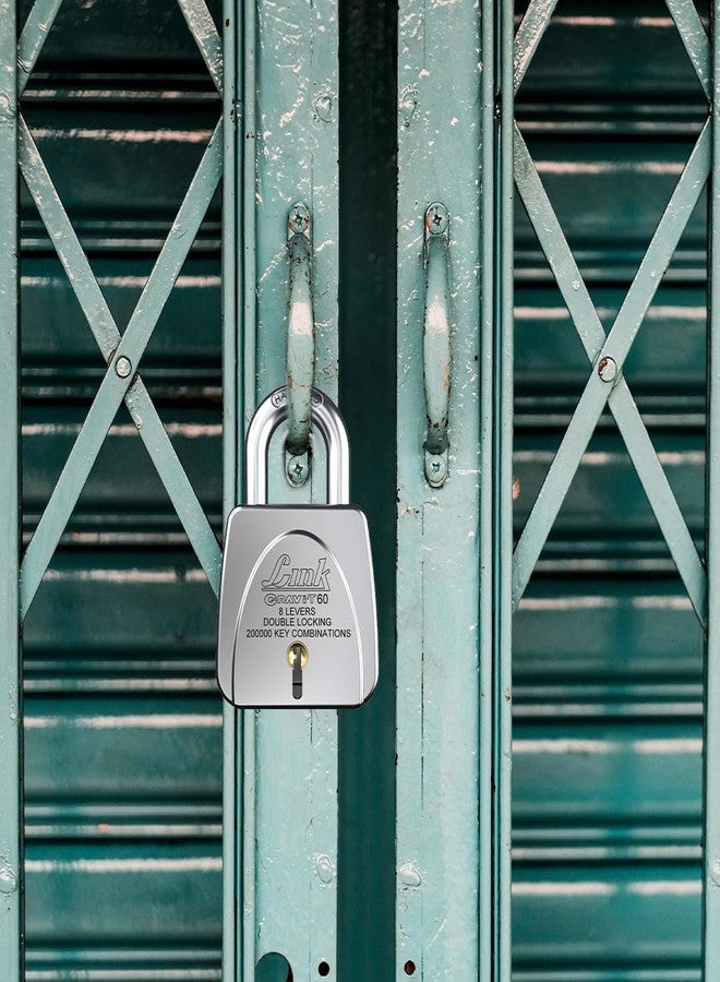 Link Gravi-T 60mm Heavy Duty Padlock | 8 Levers | Lock for Home Door, Office, Shop, Travel | Tough CR Body | Hardened Steel Shackle, | Double Locking System | 3 Silver Keys | 200000 Key Combinations - Image 5